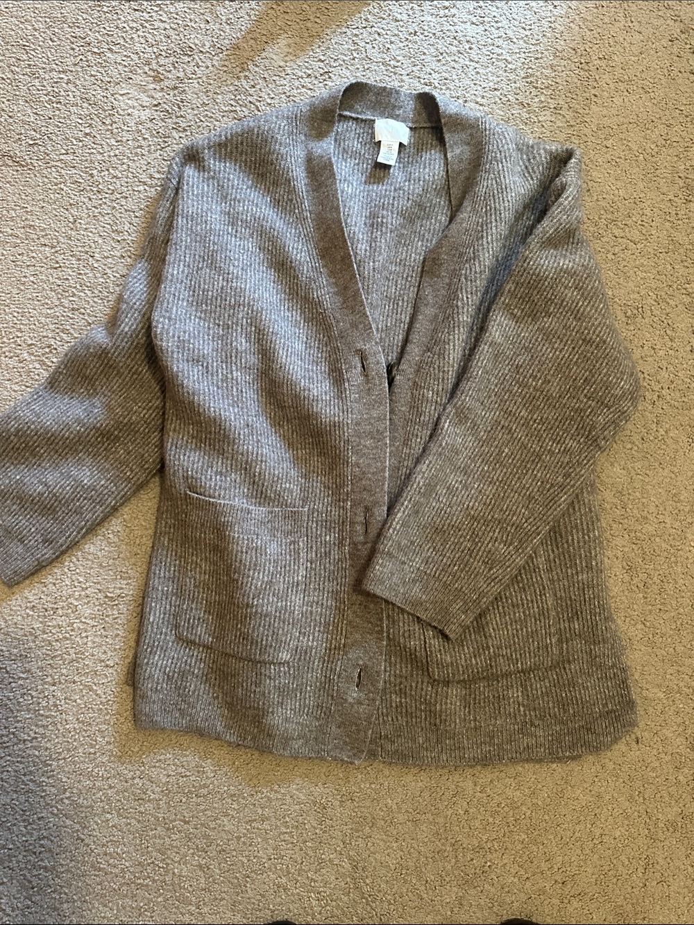 H&M Taupe Teddy Ribbed Open-Front Jacket